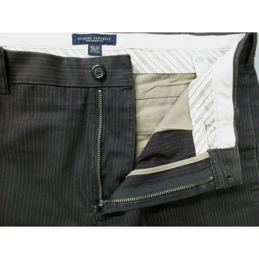 BANANA REPUBLIC Brown Pinstripe Straight Fit 35/32 Cotton Blend Pants Slacks Men